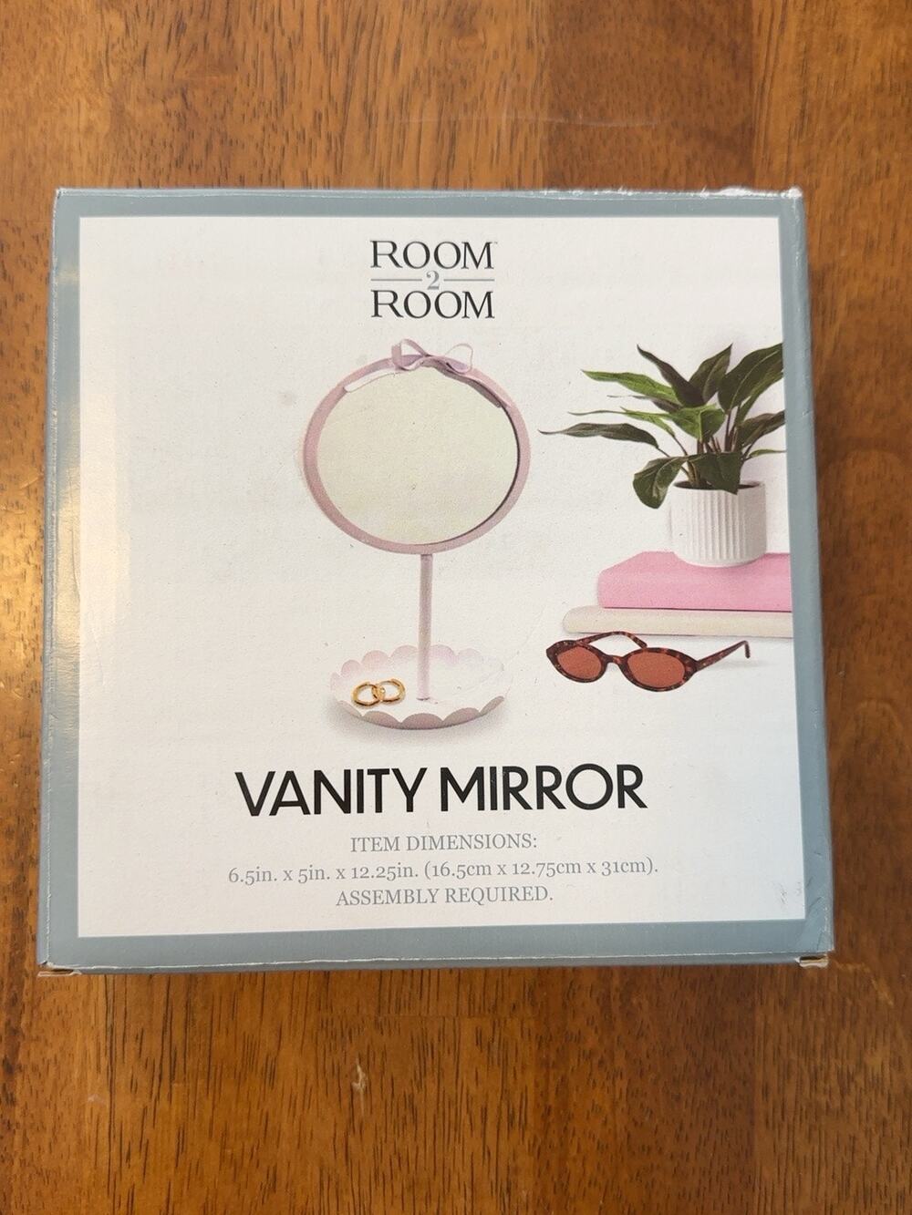 Room 2 Room Pink Bow Vanity Mirror Tabletop Jewelry Tray Scalloped Base New